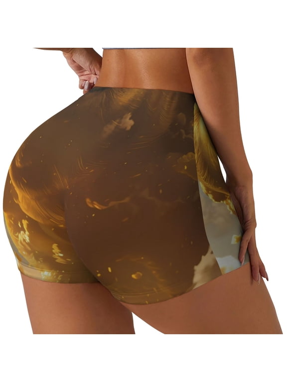 Golden Pig Cloud Fantasy Print Women's Workout Shorts,Workout Biker Shorts Women,Exercise Fitness Shorts,Scrunch Short, Athletic Shorts for Gym Yoga Running Sport Active-X-Large