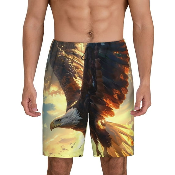 Fuzoiu Golden Sky Bald Eagle Print Pajama Shorts for Men, Men's Pajama Bottoms,Mens Lounge Sleepwear,Pajama Pants with Pocket-Large