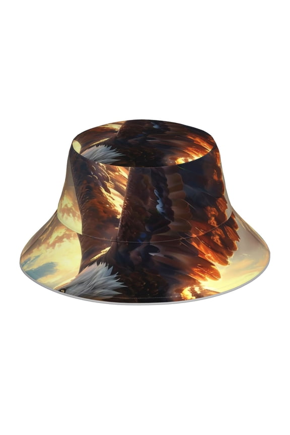 Golden Sky Bald Eagle Print Reflective Bucket Hat,Outdoor Hat for Men and Women,Bucket Hat for Travel Fishing Hunting Summer Camp