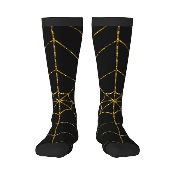 Fuzoiu Golden Spider Web Print Adult Stockings,Crew Socks,Unisex Fashion Socks, Casual Sports Socks,Comfortable Crew Socks for Everyday Wear and Sports