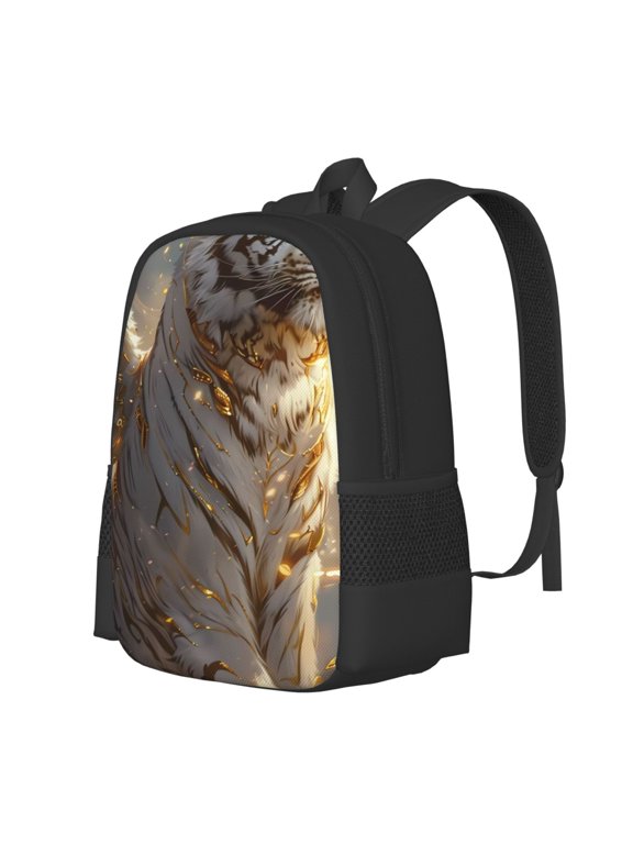 Golden White Tiger Print Large Capacity Backpack,Travel Backpack,Laptop Bag,College School Rucksack Bag,for School, Travel & Outdoor Activities