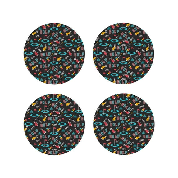 Fuzoiu Golf Accessories Print Leather Coasters Set,Drink Coasters Set of 4,for Tabletop Protection, Durable PVC Coasters,Home Décor and Housewarming Gift-Round Shape