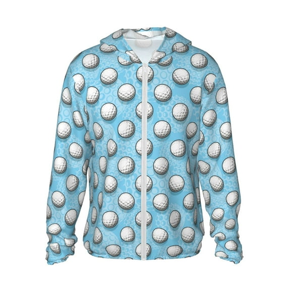 Fuzoiu Golf Balls 1 Print Unisex Sun Protection Hoodie,UPF 50+ Light Jacket,Full Zip Sun Protection Hoodie,Long Sleeve Sun Shirts,for Outdoor Activities-Small