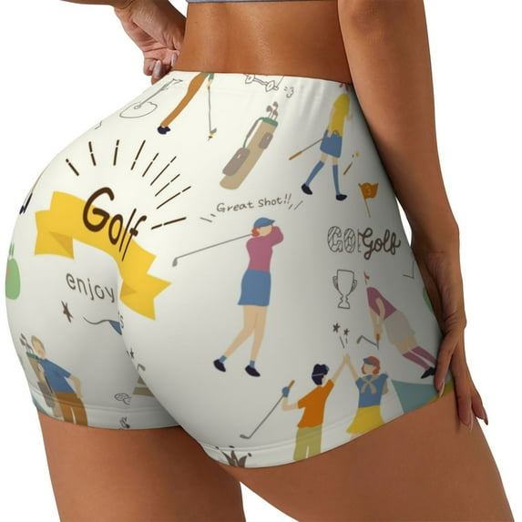 Fuzoiu Golf Icons And Golfer Print Women's Workout Shorts,Workout Biker Shorts Women,Exercise Fitness Shorts,Scrunch Short, Athletic Shorts for Gym Yoga Running Sport Active-Small