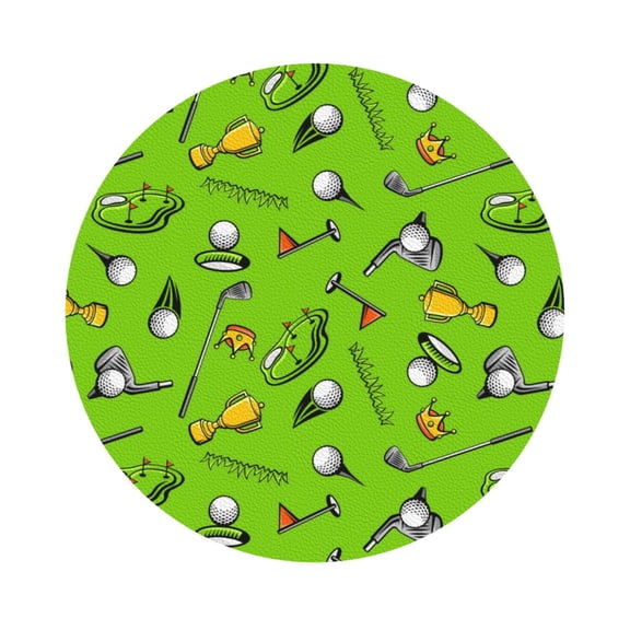 Fuzoiu Golf Sport Club Print Leather Coasters Set,Drink Coasters Set of 6,for Tabletop Protection, Durable PVC Coasters,Home Décor and Housewarming Gift,Round Shape