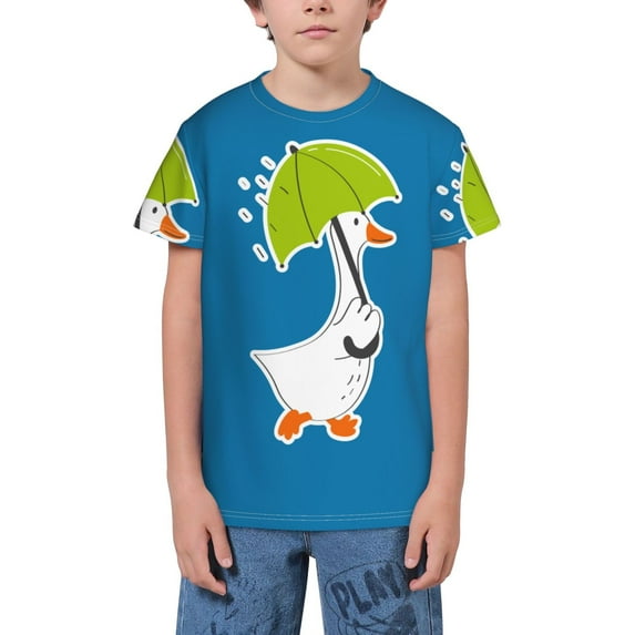 Fuzoiu Goose Holding an Umbrella Print Youth Short Sleeve T-Shirt,Youth Dry-Fit Active Athletic T-Shirt,Short Sleeve Tops Tees for School, Sports, and Casual Wear