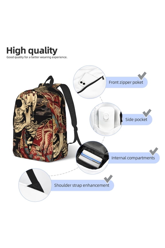 Gothic Eastern Floral Skull Print Canvas Backpack,Lightweight Travel Daypack,School Backpack Purse for Women Men, Casual Aesthetic Backpack
