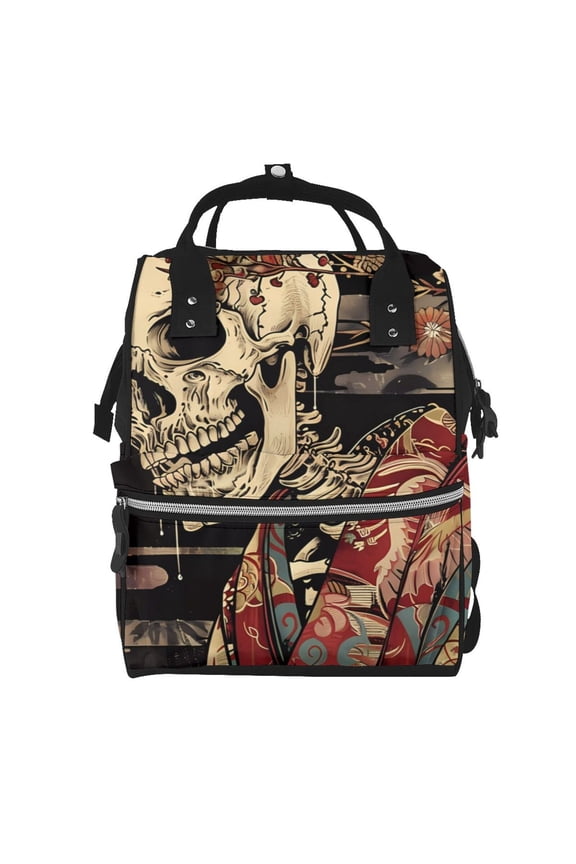 Gothic Eastern Floral Skull Print Diaper Bag Backpack,Baby Essentials Travel Tote,Multi function Waterproof Diaper Bag, Travel Essentials Baby Bag - Unisex