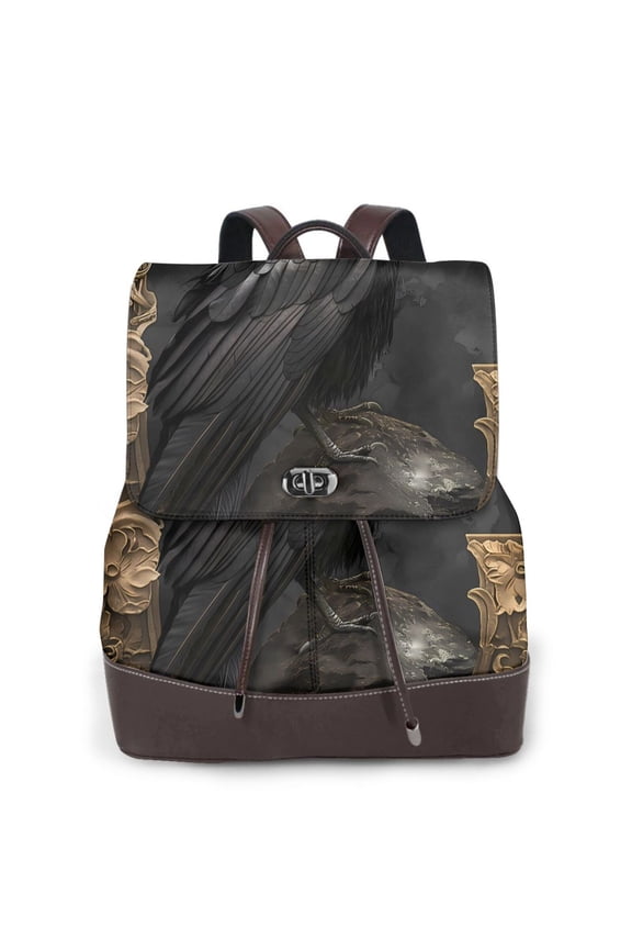 Naloa Gothic Raven Portrait Print Leather Backpack Purse for Women and Ladies,Shoulder Travel Daypacks Bags,Laptop Backpack for Women