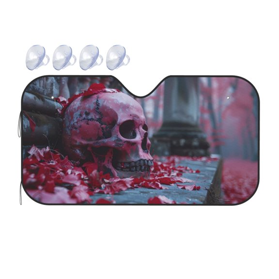 Fuzoiu Gothic Red Skull Cemetery Print Car Windshield Sunshade,Foldable Reflective Sun Visor,Windshield Sun Shade,UV Rays Sun Visor Shade,Auto Front Sun Shield Shade-Medium