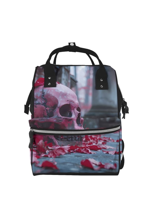 Gothic Red Skull Cemetery Print Diaper Bag Backpack,Baby Essentials Travel Tote,Multi function Waterproof Diaper Bag, Travel Essentials Baby Bag - Unisex