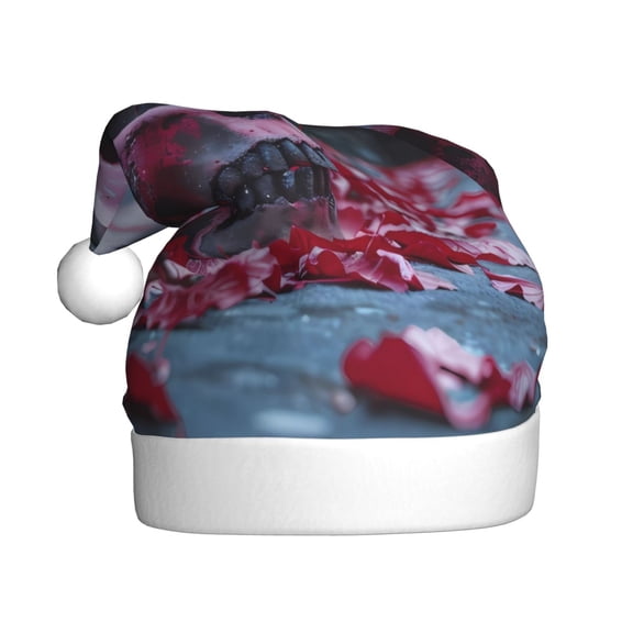 Fuzoiu Gothic Red Skull Cemetery Print Santa Hat Christmas Hat for Adults,Santa Hats with Pompom, Unisex Xmas Holiday Hat for Christmas New Year Festive Party Supplies