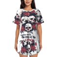 thumbnail image 1 of Fuzoiu Gothic Skulls And Roses Print Women's Short-Sleeved Pajama Set,Lounge Sleepwear Set,Womens Pajama Sets 2 Piece,Button-Up Top and Shorts with Pockets-Large, 1 of 7