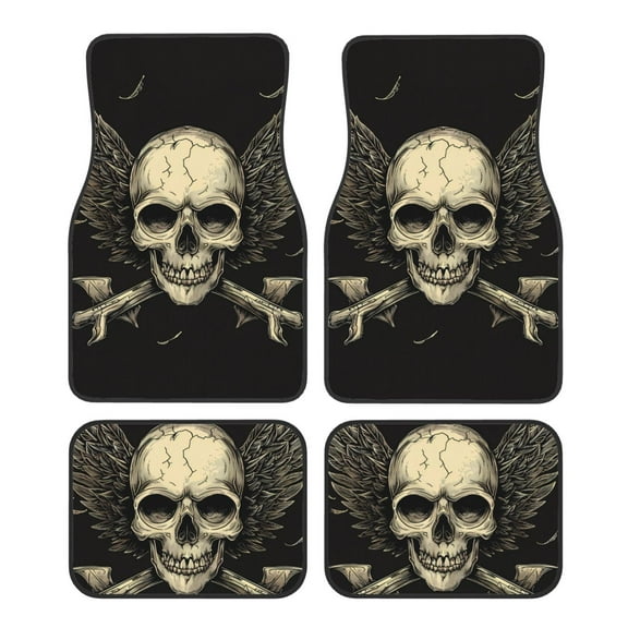 Fuzoiu Gothic Winged Skull Print Carpet Floor Mats for Car,Car Foot Mat Set,Universal Fit 4 Piece Mat Pad Set,Fits Most Cars Trucks Vans Sedans SUV Auto Carpet Mat Se