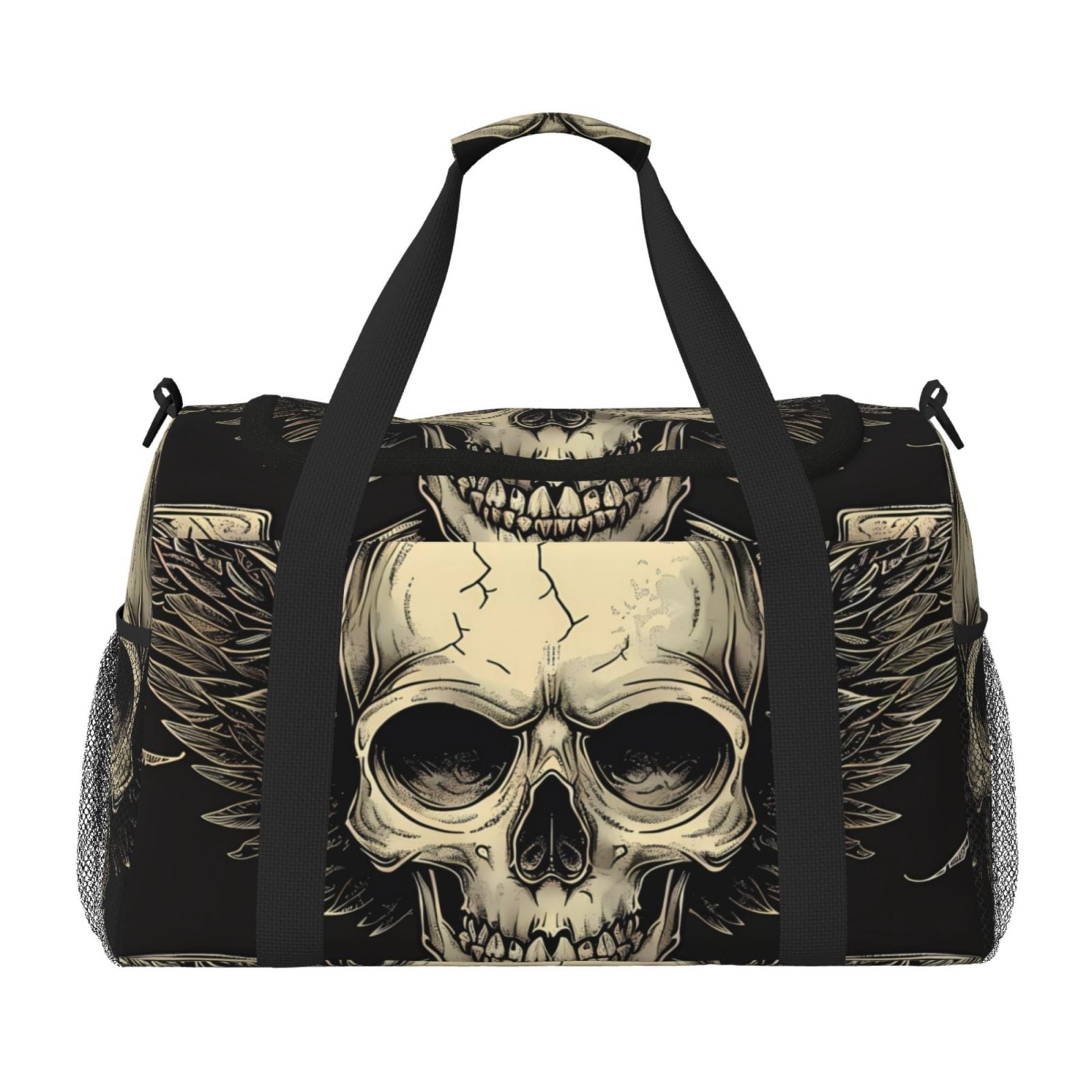 Fuzoiu Gothic Winged Skull Print Travel Duffle Bag,Carry On Tote Bags,Duffel Bag,Sport Gym Bag, Hospital Bag for Labor and Delivery, Overnight Bag,Luggage Bag