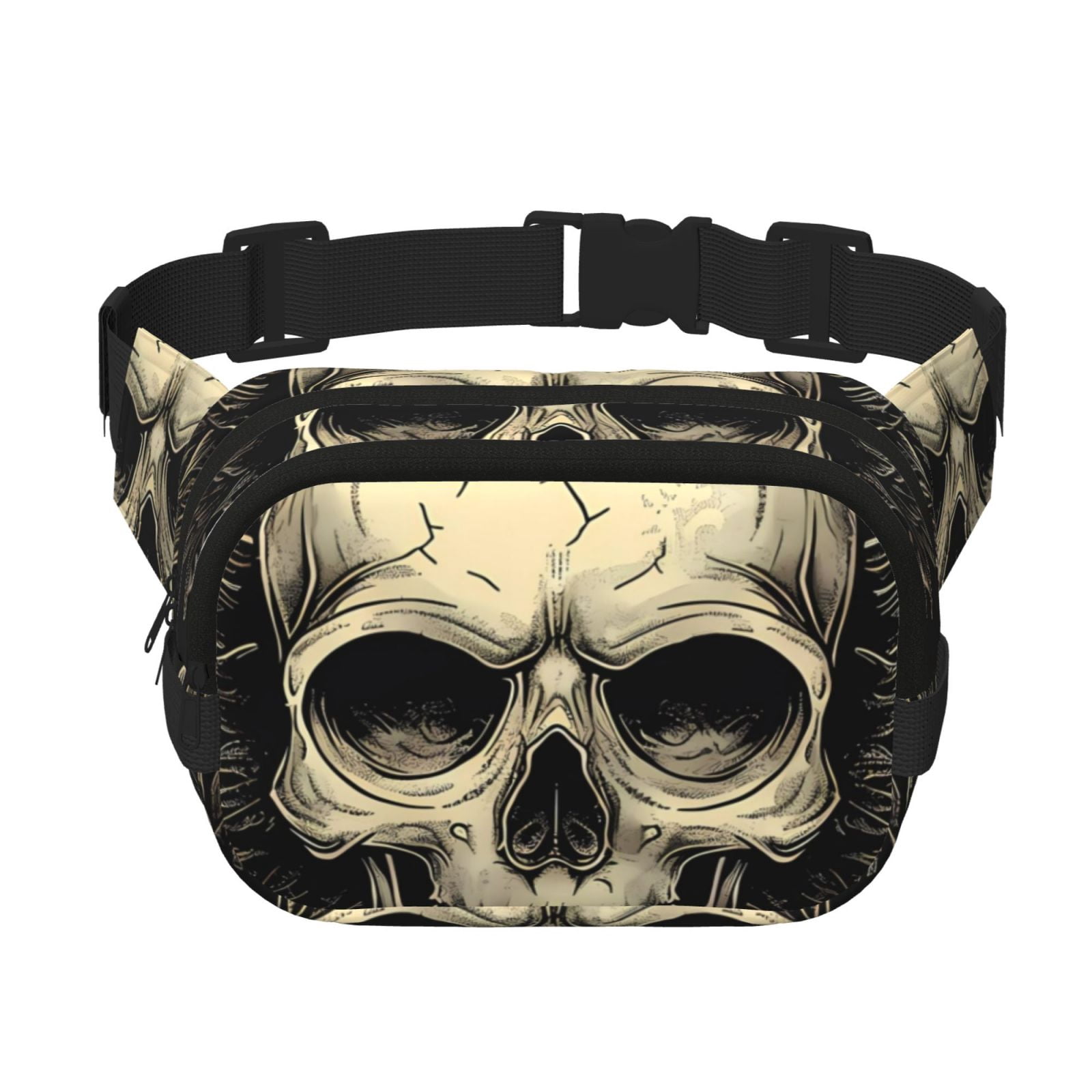 Fuzoiu Gothic Winged Skull Print Unisex Square Double Layer Waist Bag,Crossbody Fanny Pack Travel Workout Accessory