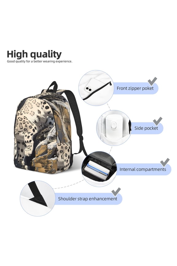 Graceful Snow Leopard Print Canvas Backpack,Lightweight Travel Daypack,School Backpack Purse for Women Men, Casual Aesthetic Backpack