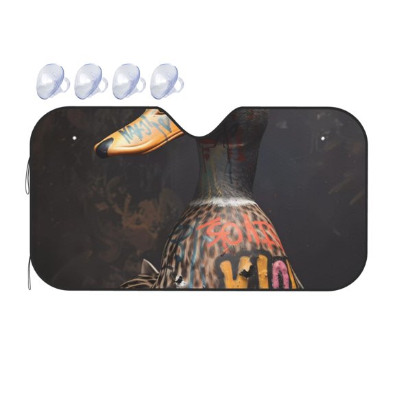 Fuzoiu Graffiti Cool Duck Print Car Windshield Sunshade,Foldable Reflective Sun Visor,Windshield Sun Shade,UV Rays Sun Visor Shade,Auto Front Sun Shield Shade-Medium