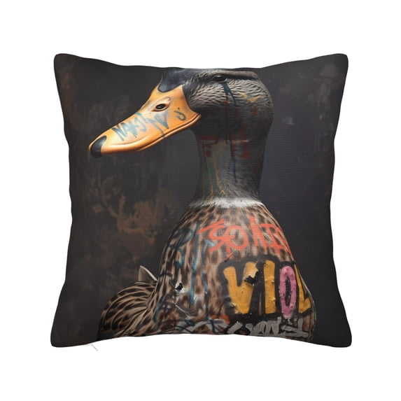 Fuzoiu Graffiti Cool Duck Print Square Pillow Cover,Hidden Zipper Design,Luxury Square Pillow Case, Throw Pillow,Couch Cushion-20"x20"