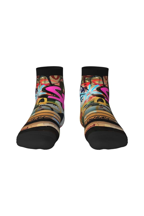 Graffiti Lamp Urban Scene Print Adult Socks, Crew Moisture-wicking Socks, Unisex Cushion Crew Socks,Casual Sports Ankle Socks