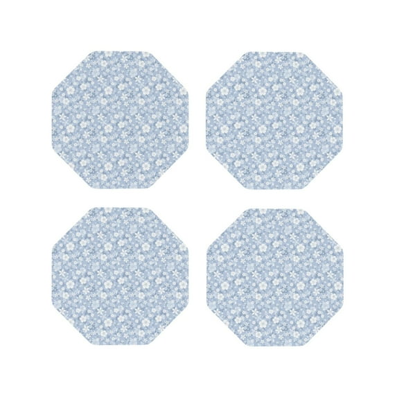Fuzoiu Gray White Floral Print Leather Coasters Set,Drink Coasters Set of 4,for Tabletop Protection, Durable PVC Coasters,Home Décor and Housewarming Gift-Octagon