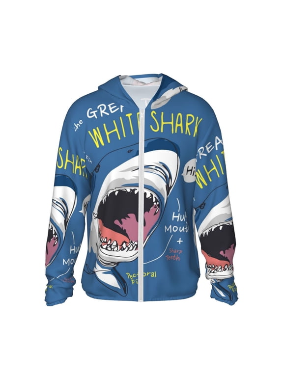 Great White Shark Print Unisex Sun Protection Hoodie,UPF 50+ Light Jacket,Full Zip Sun Protection Hoodie,Long Sleeve Sun Shirts,for Outdoor Activities-Medium