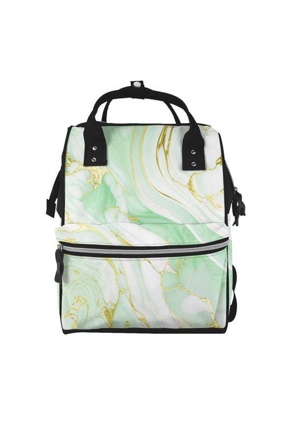 Green And Gold Abstract Marble Print Diaper Bag Backpack,Baby Essentials Travel Tote,Multi function Waterproof Diaper Bag, Travel Essentials Baby Bag - Unisex