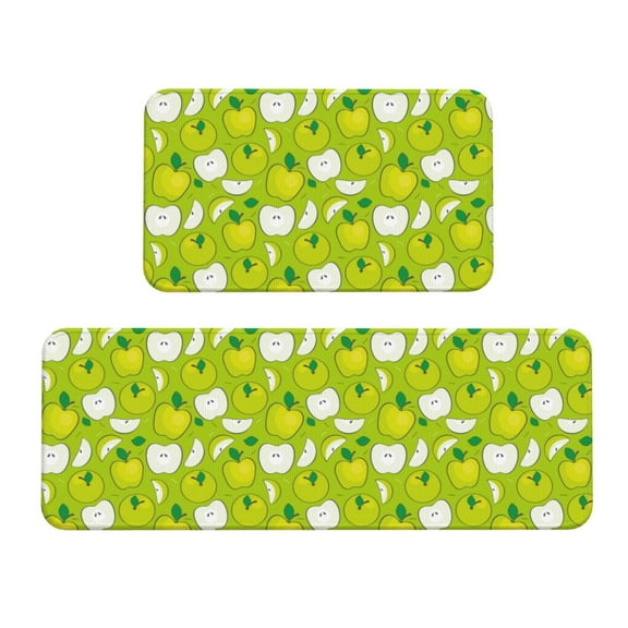 Fuzoiu Green Apple Print Kitchen Floor Mat 2 Sets,Kitchen Rugs and Mats,,Non Skid Waterproof Kitchen Floor Mat for Kitchen,Home Office,Sink,Laundry