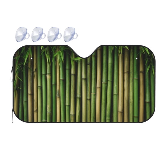 Fuzoiu Green Bamboo Fence1 Print Car Windshield Sunshade,Foldable Reflective Sun Visor,Windshield Sun Shade,UV Rays Sun Visor Shade,Auto Front Sun Shield Shade-Medium
