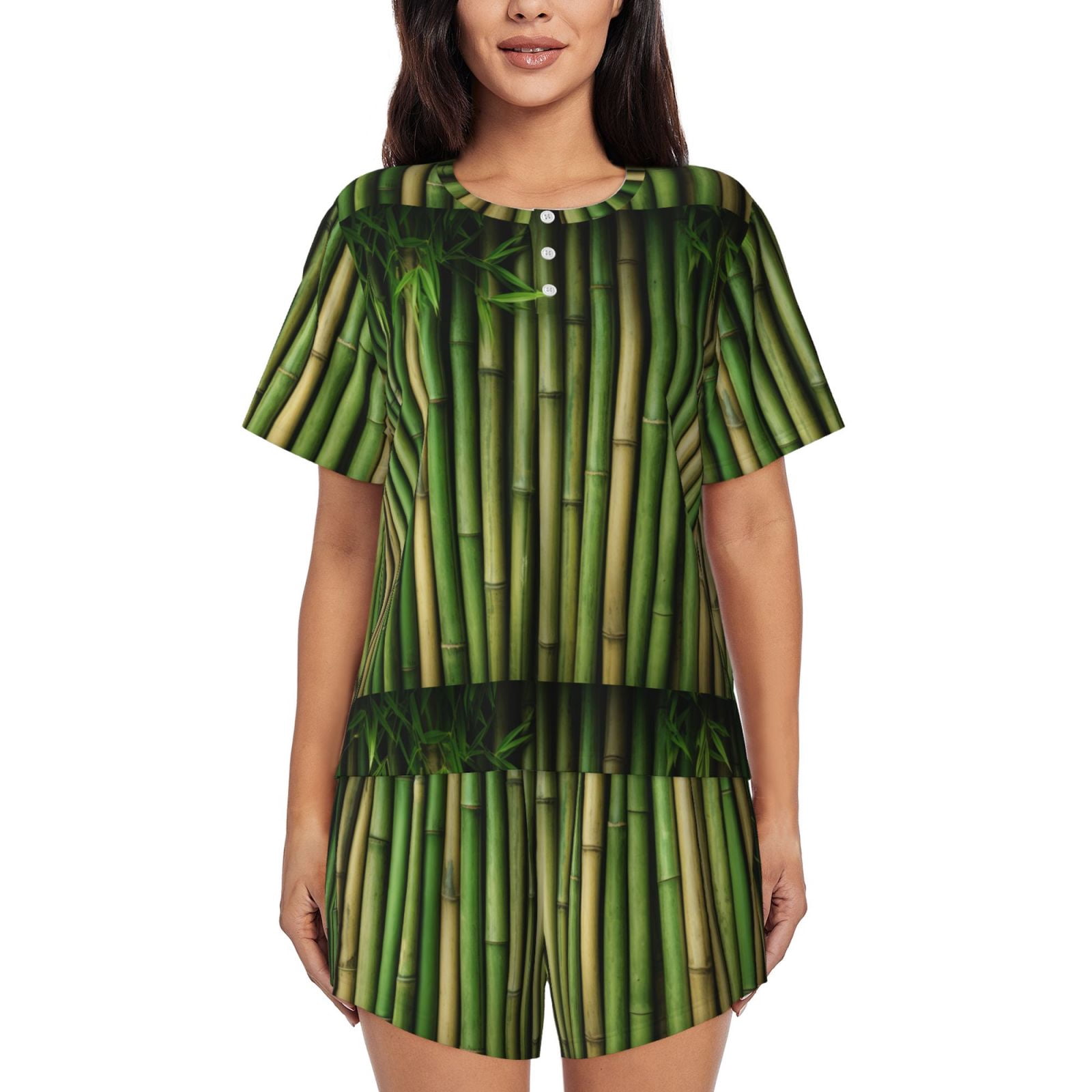 Women's Bamboo Viscose Pajama Set - Short Sleeve Top & Shorts, Pleated Design, Super Soft Sleepwear - View #9