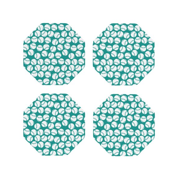 Fuzoiu Green Baseball Print Leather Coasters Set,Drink Coasters Set of 4,for Tabletop Protection, Durable PVC Coasters,Home Décor and Housewarming Gift-Octagon