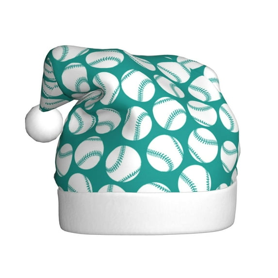 Fuzoiu Green Baseball Print Santa Hat Christmas Hat for Adults,Santa Hats with Pompom, Unisex Xmas Holiday Hat for Christmas New Year Festive Party Supplies