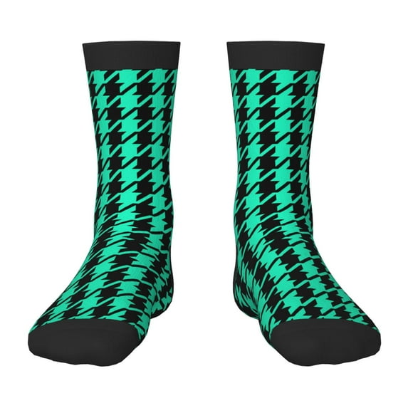 Fuzoiu Green and Black Houndstooth Print Kids Socks For Boys Girls,Grip Crew Socks with Non Slip,Lightweight Stretch Crew Socks,Toddlers Crew Boot Socks