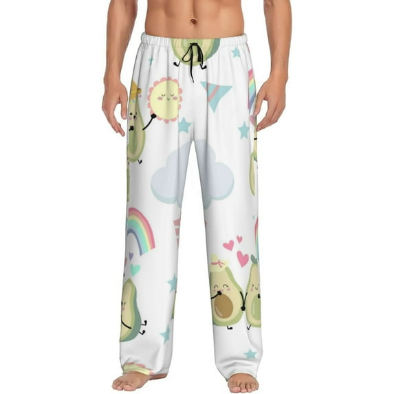 Fuzoiu Green Blue Avocado Print Men's Pajama Pants,Lounge Pants for Men,Lounge PJ Bottoms,Sleepwear Pants with Drawstring Pockets -XX-Large