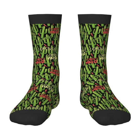 Fuzoiu Green Cacti And Red Chili Print Kids Socks For Boys Girls,Grip Crew Socks with Non Slip,Lightweight Stretch Crew Socks,Toddlers Crew Boot Socks