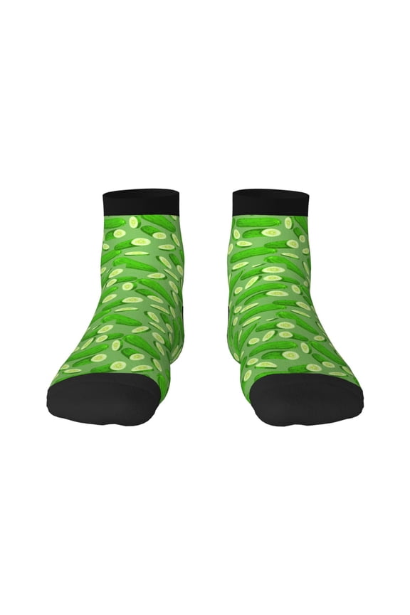 Green Cucumber Print Adult Socks, Crew Moisture-wicking Socks, Unisex Cushion Crew Socks,Casual Sports Ankle Socks