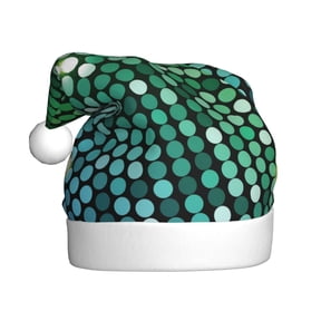 Fuzoiu Green Disco Lights Print Santa Hat Christmas Hat for Adults,Santa Hats with Pompom, Unisex Xmas Holiday Hat for Christmas New Year Festive Party Supplies