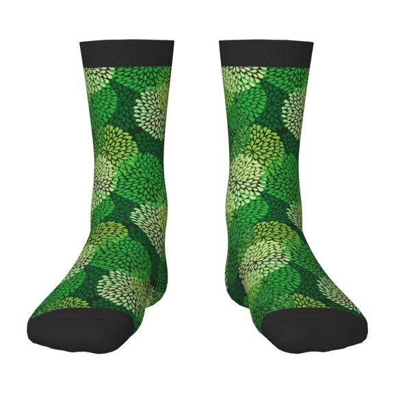 Fuzoiu Green Flower Print Kids Socks For Boys Girls,Grip Crew Socks with Non Slip,Lightweight Stretch Crew Socks,Toddlers Crew Boot Socks