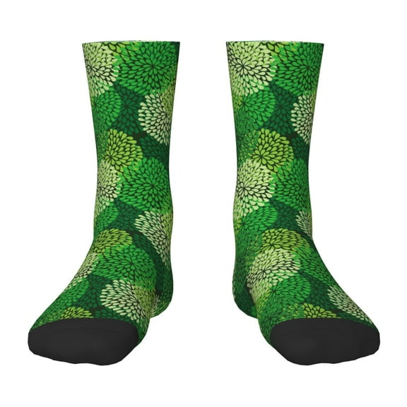 Fuzoiu Green Flower Print Kids Socks For Boys Girls,Grip Crew Socks with Non Slip,Lightweight Stretch Crew Socks,Toddlers Crew Boot Socks