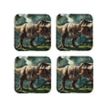 thumbnail image 1 of Fuzoiu Green Forest Dinosaur Print Leather Coasters Set,Drink Coasters Set of 4,for Tabletop Protection, Durable PVC Coasters,Home Décor and Housewarming Gift-Square, 1 of 6