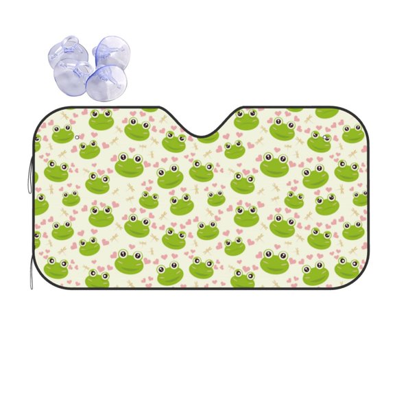 Fuzoiu Green Frog Print Car Windshield Sun Shade,Block Uv Rays Sunshade,Foldable Front Window Sun Visor Protector for Car,SUV,Truck-Keep Vehicle Cool-Green Frog