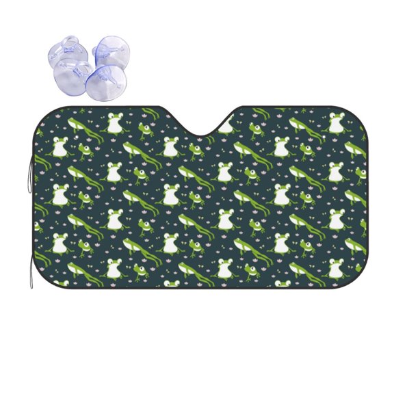 Fuzoiu Green Frogs Print Car Windshield Sun Shade,Block Uv Rays Sunshade,Foldable Front Window Sun Visor Protector for Car,SUV,Truck-Keep Vehicle Cool-Green Frogs