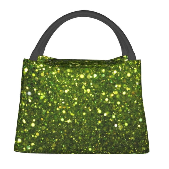 Fuzoiu Green Glitter Sparkle Print Portable Insulation Lunch Bag,Large Lunch Box,Container Reusable Leakproof Tote for Work, Travel, and Outdoor Activities
