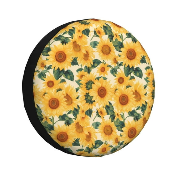 Fuzoiu Green Leaf Sunflower Print Universal Spare Tire Cover with Buckle Strap, Waterproof Wheel Covers for Jeep, Trailer, RV, Truck and All Car-15 inch