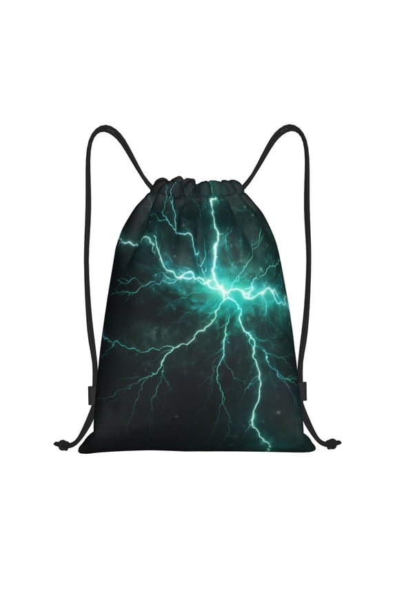 Green Lightning Flash Print Drawstring Backpack for Gym, Travel, Yoga,Sports Sackpack String Bag for Women Men-Small