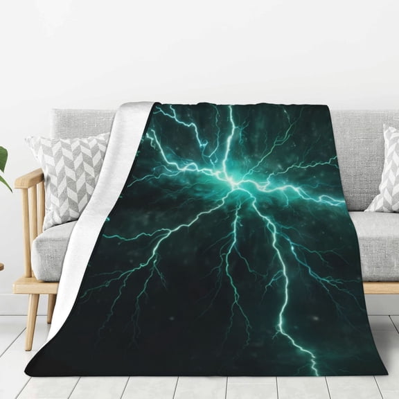 Fuzoiu Green Lightning Flash Print Flannel Throw Blanket,Light Weight Warm Decorative,Throw Blanket Cover for Sofa, Couch, Bedroom,Travel-60"x50"