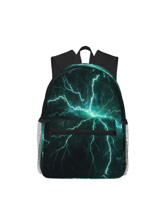Green Lightning Flash Print School Backpack for Teens,Large Bookbag,Lightweight Laptop Bag for Travel, Work, School & Outdoor Adventures