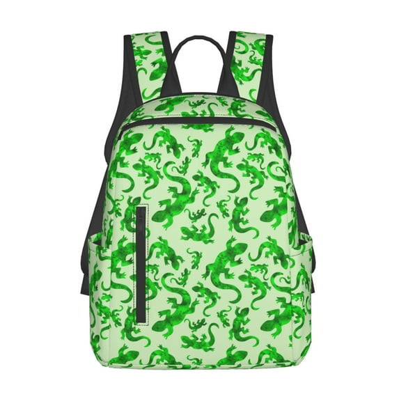 Fuzoiu Green Lizard Print Lightweight Daypack,Weekender Bag for Men and Women, Travel Backpack with Padded Straps for School, Travel & Work