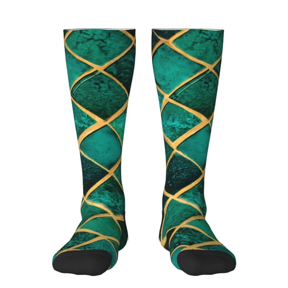Fuzoiu Green Mosaic Glass Print Adult Stockings,Crew Socks,Unisex Fashion Socks, Casual Sports Socks,Comfortable Crew Socks for Everyday Wear and Sports