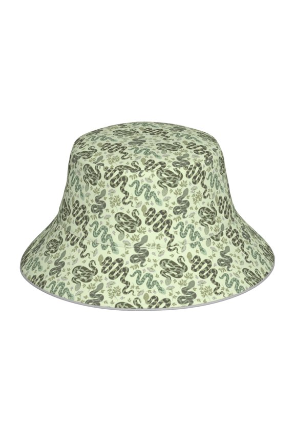 Green Snake Print Reflective Bucket Hat,Outdoor Hat for Men and Women,Bucket Hat for Travel Fishing Hunting Summer Camp
